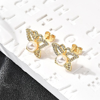 Butterfly Brass Micro Pave Clear Cubic Zirconia Stud Earrings EJEW-C154-03G-1