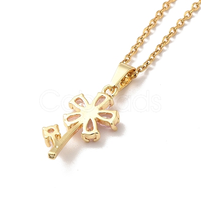 Cubic Zirconia Flower of Life Pendant Necklace & Diamond Stud Earrings SJEW-M099-01G-1