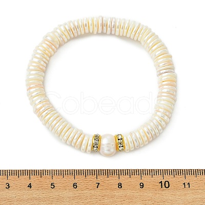 Potato Natural Pearl & Electroplated Shell Pearl Heishi Beads Stretch Bracelets BJEW-JB14158-1