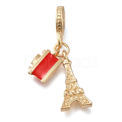 Rack Plating Alloy Red Enamel European Dangle Charms PALLOY-A009-06G-1