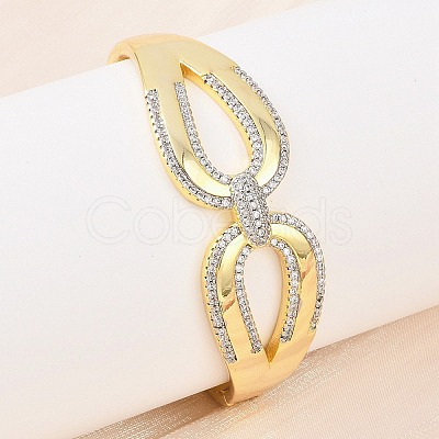Brass Micro Pave Clear Cubic Zirconia Bangles for Women BJEW-D368-02G-1