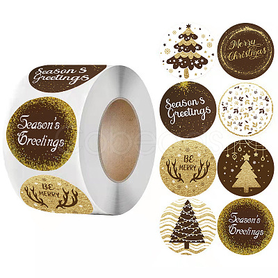 500Pcs Christmas Theme Round Stickers AJEW-S090-04F-1