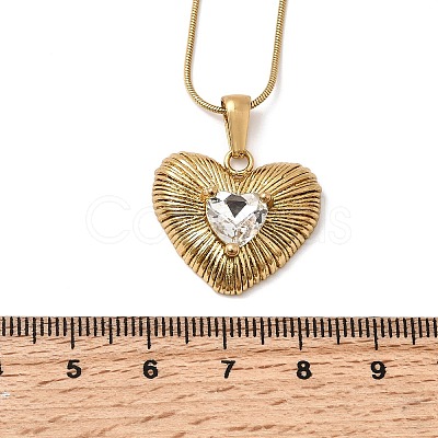 304 Stainless Steel with Clear Glass Heart Pendant Necklaces NJEW-G184-04G-1