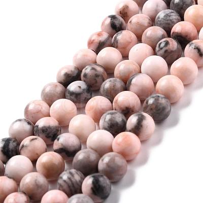 Natural Zebra Jasper Round Bead Strands G-E334-8mm-11-1