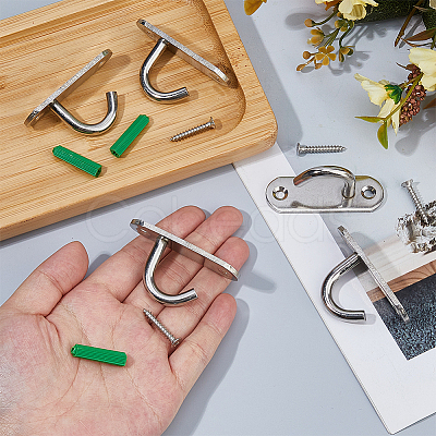 10Pcs Stainless Steel Heavy Duty Ceiling Hooks with Iron Screws and Plastic Anchors STAS-FH0002-54P-1