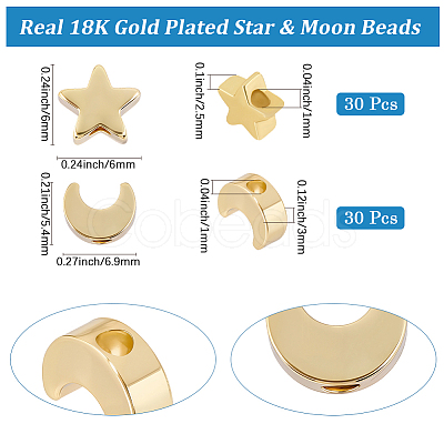 60Pcs 2 Styles Brass Beads KK-BBC0022-33-1