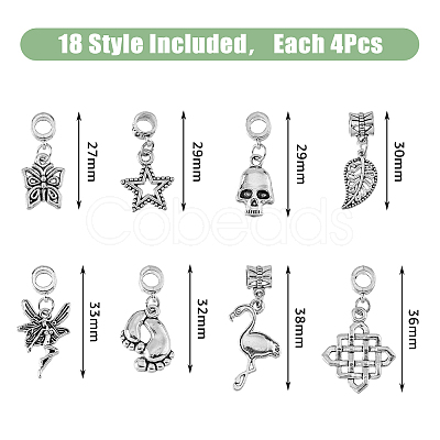 SUPERFINDINGS 72pcs 18 styles Alloy European Dangle Charms FIND-FH0008-45-1