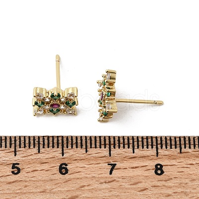 Rhombus Brass Micro Pave Cubic Zirconia Stud Earrings EJEW-L306-02G-1