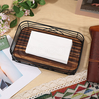 Wood and Iron Desktop Tissue Storage Holder AJEW-WH0410-106-1