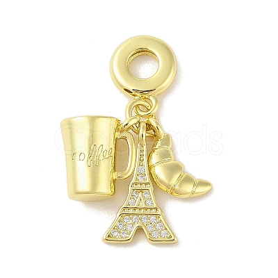 Rack Plating Brass Micro Pave Clear Cubic Zirconia European Dangle Charms X-KK-S380-26G-1