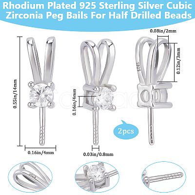 2Pcs 925 Sterling Silver Micro Pave Cubic Zirconia Peg Bails STER-BBC0007-30-1