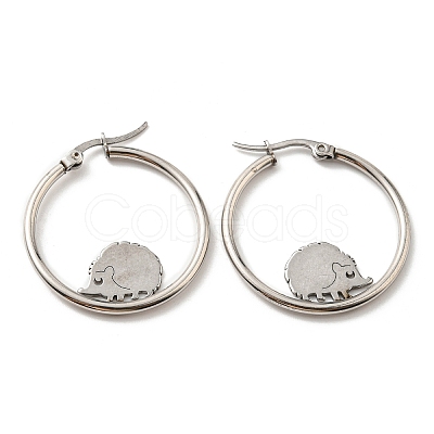 Non-Tarnish 304 Stainless Steel Hedgehog Beaded Hoop Earrings EJEW-F320-02P-1