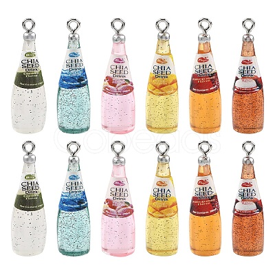12Pcs 6 Colors Resin Pendants RESI-YW0005-89-1