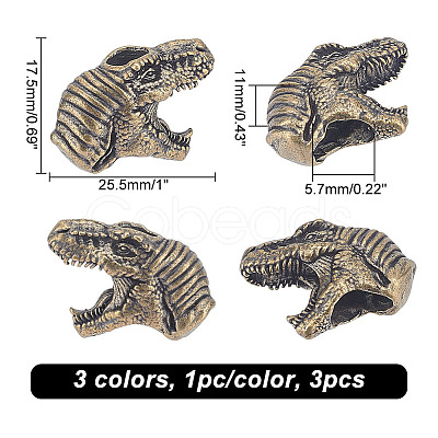 3Pcs 3 Colors Dinosaur Head Shaped Brass Beads KK-NB0002-95-1