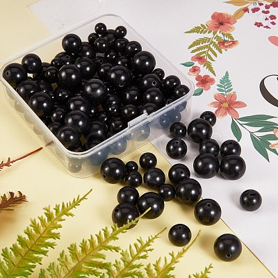 120Pcs 4 Style Synthetic Black Stone Beads Strands G-SZ0001-24-1