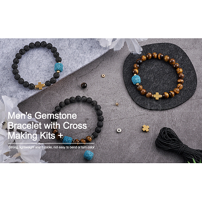 Crafans DIY Men's Gemstone Bracelet with Cross Making Kits DIY-CF0001-21-1