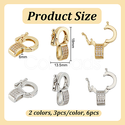 Olycraft 6Pcs 2 Colors Brass Micro Pave Clear Cubic Zirconia Twister Clasps KK-OC0001-47-1