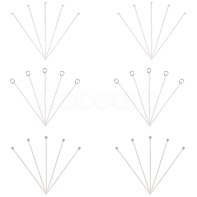 30Pcs 3 Style 925 Sterling Silver Flat Head & Eye & Ball Head Pins STER-PH0002-24-1