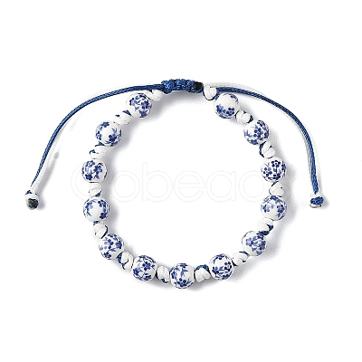 Handmade Flower Printed Porcelain Ceramic Braided Beaded Bracelets for Women BJEW-JB14194-1