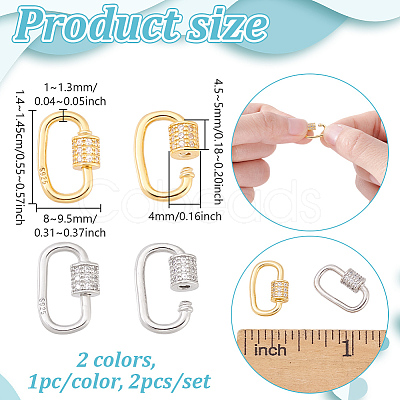 2Pcs 2 Colors 925 Sterling Silver Rhinestone Screw Carabiner Lock Charms STER-NB0001-35-1