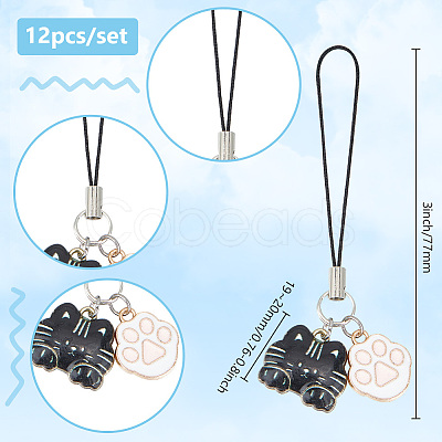 Cat & Paw Print Alloy Enamel Mobile Straps HJEW-AB00588-1