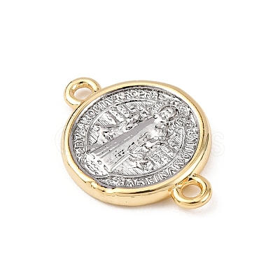 Brass Flat Round with Saint Benedict Links Connector Charms KK-K408-01G-1