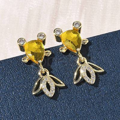 Brass Micro Pave Cubic Zirconia Fish Dangle Stud Earrings EJEW-K320-01G-21-1