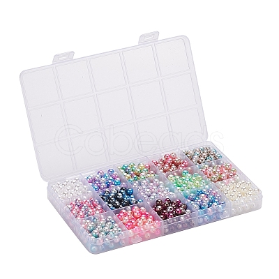 900Pcs 15 Style Rainbow ABS Plastic Imitation Pearl Beads OACR-YW0001-13-1