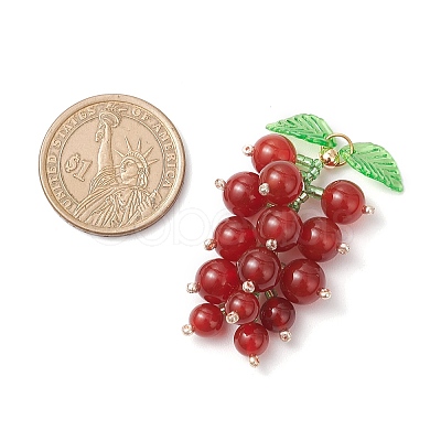 Natural Carnelian & Glass Seed Beaded Grape Pendants PALLOY-MZ00872-01-1