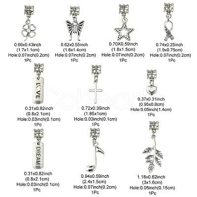 10Pcs 10 Styles Tibetan Style Alloy European Dangle Charms PALLOY-FZ00003-1