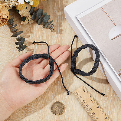 2Pcs PU Leather Cord Braided Bracelets for Men Women BJEW-CL0001-37A-1