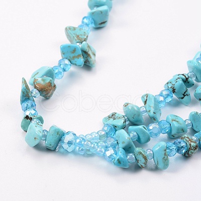 Synthetic Turquoise and Glass Seed Beads Tiered Necklaces X-NJEW-K100-05E-1