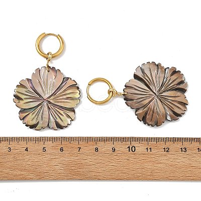 Natural Shell 202 Stainless Steel Dangle Huggie Hoop Earrings for Women EJEW-JE07439-01-1