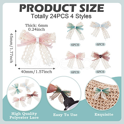 24Pcs 4 Styles Polyester Lace Bowknot Ornament Accessories DIY-TA0015-29-1