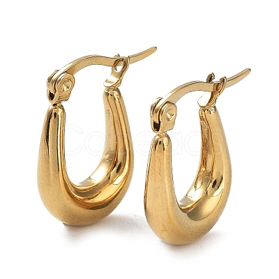 Ion Plating(IP) 304 Stainless Steel Oval Hoop Earrings for Women EJEW-P234-09G-1
