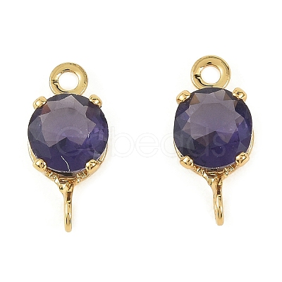 Brass Pave Cubic Zirconia Flat Round Connector Charms KK-P347-01G-04-1