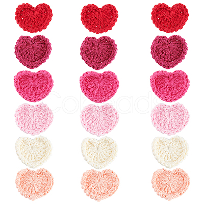 18Pcs 6 Colors Heart Handmade Crochet Cotton Appliques AJEW-FG0002-47-1