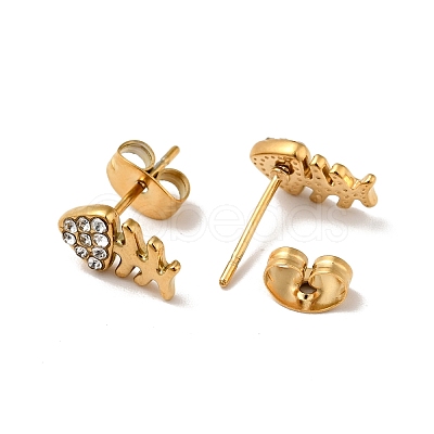 Rhinestone Fishbone Stud Earrings with 316 Surgical Stainless Steel Pins EJEW-A081-13G-02-1