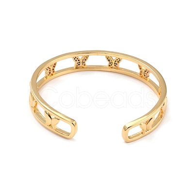 Colorful Cubic Zirconia Butterfly Hollow Out Cuff Bangle BJEW-I298-25G-1