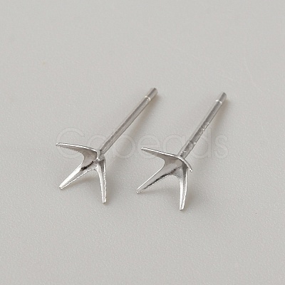 Rhomdium Plated 925 Sterling Silver Stud Earring Findings STER-WH0009-15C-P-1