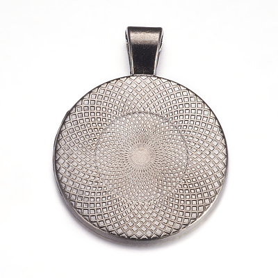 Flat Round Alloy Pendant Cabochon Settings PALLOY-A15654-B-NF-1