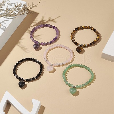 Natural & Synthetic Gemstone Beads Stretch Bracelets BJEW-JB09206-1
