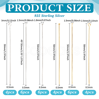 30Pcs 6 Styles 925 Sterling Silver Pins Sets STER-PH0003-58-1