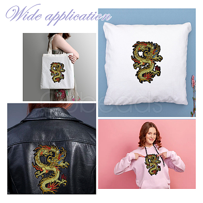Dargon Pattern Polyester Fabrics Computerized Embroidery Cloth Sew on Patches PATC-WH0010-14-1