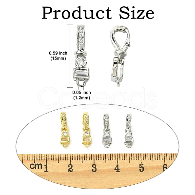 4Pcs 2 Colors Brass Micro Pave Clear Cubic Zirconia Fold Over Clasps KK-CJ0004-37-1