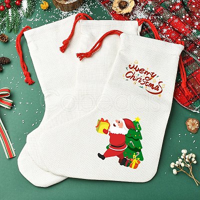 Linen Heat Transfer Christmas Stocking Pendant Decorations AJEW-YWC0001-09-1