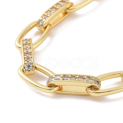 Clear Cubic Zirconia Oval Link Chain Bracelet BJEW-E015-01G-1