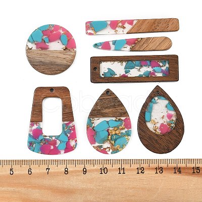 Walnut Wood & Transparent Resin & Gold Foil Pendants WD-CBA583A-25-1
