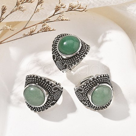 Natural Green Aventurine Adjustable Rings RJEW-I108-03AS-05-1