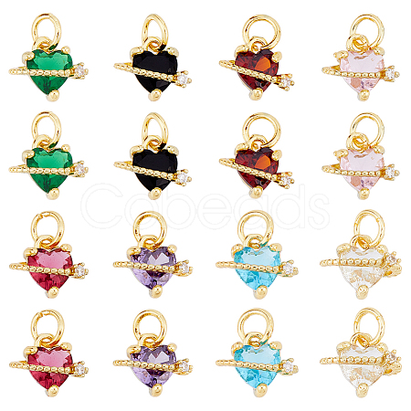 16PCS 8Colors Brass Cubic Zirconia Charms KK-DC0003-70-1